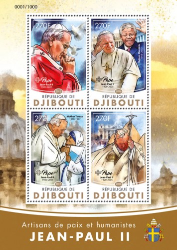 John Paul II (Peace makers and humanists, Pope John Paul II (1920-2005), Nelson Mandela (1918-2013), Mother Teresa (1910-1997)) | Stamps of DJIBOUTI