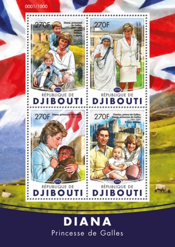 Princess Diana (Princess Diana (1961-1997), Price William and Prince Harry, Mother Teresa (1910-1997), Prince Charles) | Stamps of DJIBOUTI