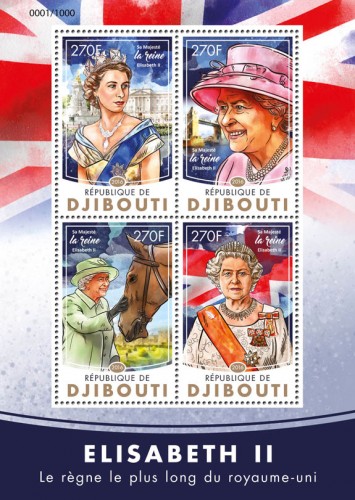 Elisabeth II, the longest reigning queen | Stamps of DJIBOUTI