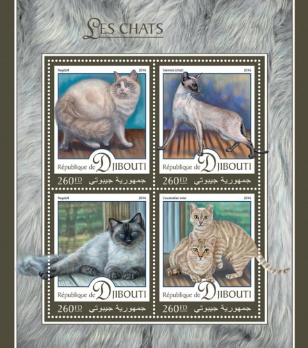 Cats (Ragdoll; Siamese cat; Australian Mist) | Stamps of DJIBOUTI