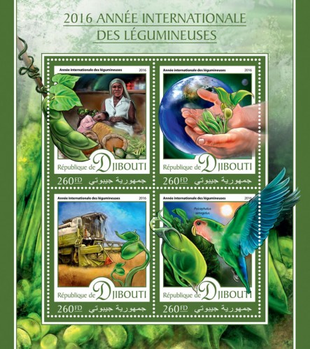 2016 International Year of Pulses (International Year of Pulses, Poicephalus senegalus) | Stamps of DJIBOUTI