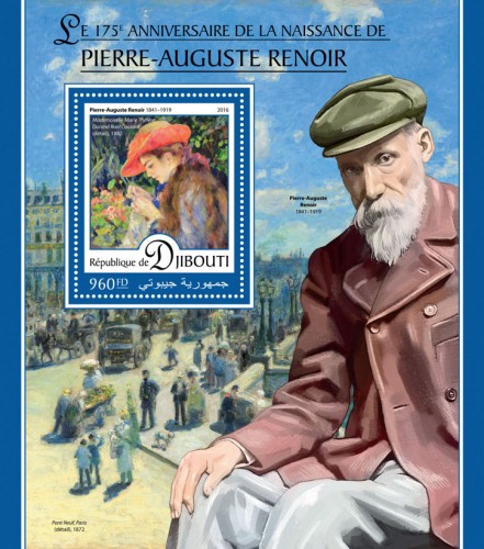 175th anniversary of Pierre-Auguste Renoir (Pierre-Auguste Renoir (1841–1919) “Marie Therese Durand Ruel Sewing” (detail), 1882) | Stamps of DJIBOUTI