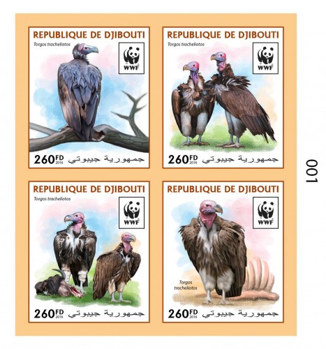 WWF: Lappet-faced vulture (Torgos tracheliotos) | Stamps of DJIBOUTI