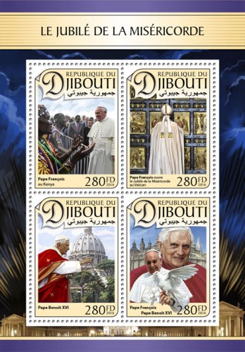 The Jubilee of Mercy (Pope Francis in Kenya; Pope Francis opens The Jubilee of Mercy at the Vatican; Pope Benedict XVI) | Stamps of DJIBOUTI