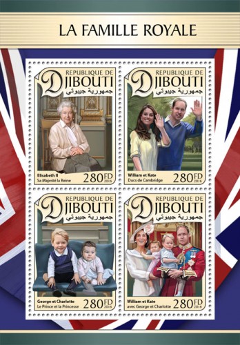 Royal Family (Elizabeth II, Her Majesty the Queen; William & Kate, Dukes of Cambridge; George & Charlotte, Prince and Princess) | Stamps of DJIBOUTI