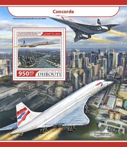 Concorde (Concorde de la British Airways volant au dessus de New York, Etats-Unis) | Stamps of DJIBOUTI