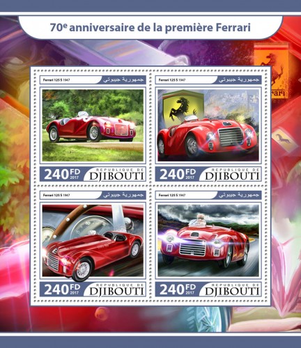 70th anniversary of the first Ferrari (Ferrari 125 S 1947) | Stamps of DJIBOUTI