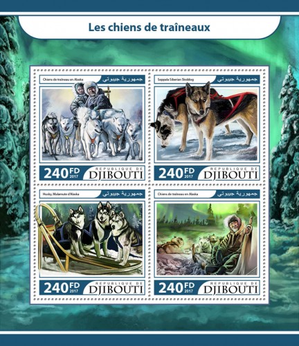 Sledge dogs (Sled dogs in Alaska; Seppala Siberian Sleddog; Husky, Alaskan Malamut ) | Stamps of DJIBOUTI