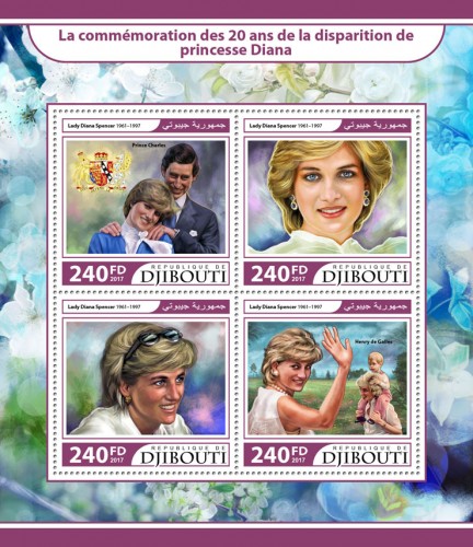 20th memorial anniversary of princess Diana (Lady Diana Spencer (1961–1997), Prince Charles; Henry of Wales) | Stamps of DJIBOUTI