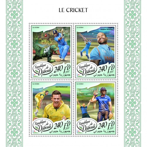 Cricket (Shikhar Dhawan; Josh Hazlewood) | Stamps of DJIBOUTI