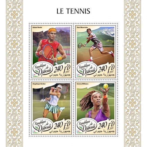 Tennis (Rafael Nadal; Stan Wawrinka; Angelique Kerber; Serena Williams) | Stamps of DJIBOUTI
