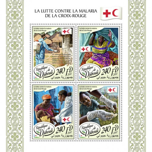 Red Cross fight against malaria (A mixer of Pymos insecticides are being spread to prevent mosquitos from entering into their houses after the death of a boy) | Stamps of DJIBOUTI