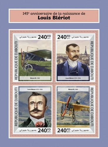 145th anniversary for Louis Bleriot (Blériot XI, 1909; Louis Blériot (1872–1936)) | Stamps of DJIBOUTI
