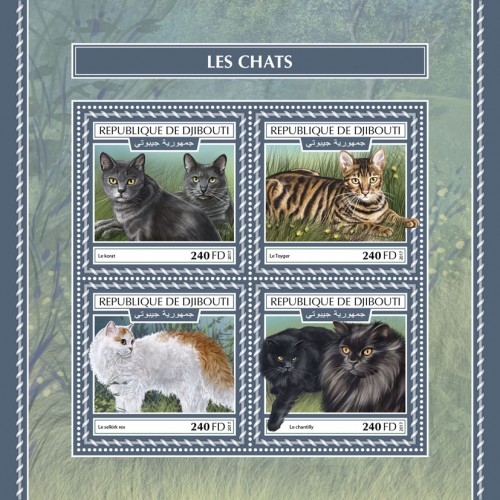 Cats (Korat; Toyger; Selkirk Rex; Chantilly-Tiffany) | Stamps of DJIBOUTI