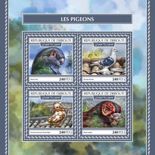 Pigeons (African Owl; Bouclier de Saxe; American Domestic Show Flight; Barbe anglais) | Stamps of DJIBOUTI