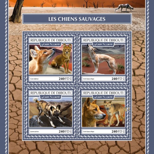 Wild dogs (Cuon alpinus; Canis lupus dingo; Lycaon pictus) | Stamps of DJIBOUTI