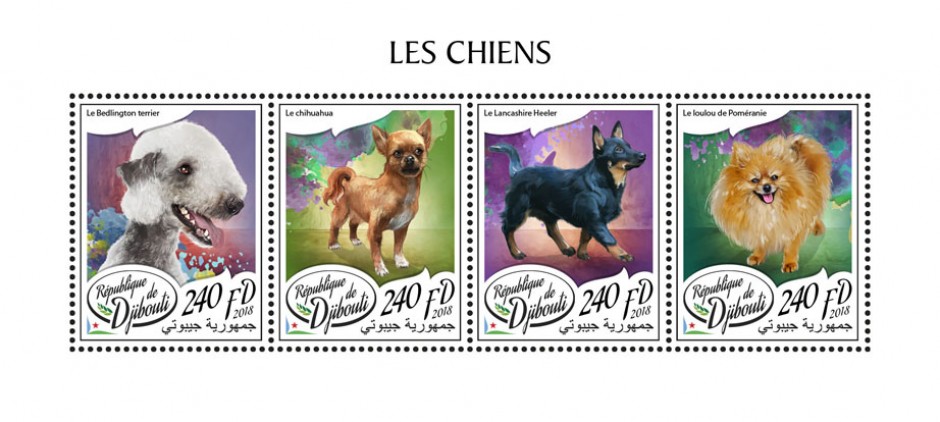 Dogs (Bedlington Terrier; Chihuahua; Lancashire Heeler; Pomeranian) | Stamps of DJIBOUTI