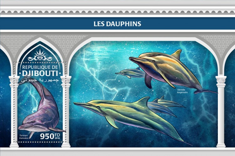 Dolphins (Tursiops truncatus) Background info: Stenella longirostris | Stamps of DJIBOUTI