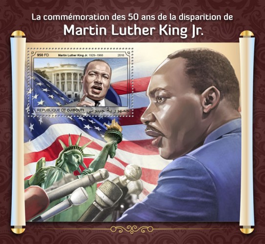 50th memorial anniversary of Martin Luther King Jr. (Martin Luther King Jr.  (1929–1968)) | Stamps of DJIBOUTI
