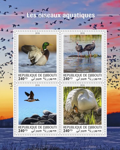 Water birds (Anas platyrhynchos; Chauna torquata; Bucephala albeola; Cygnus olor) | Stamps of DJIBOUTI