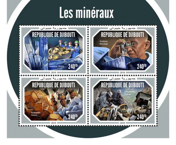 Minerals (Disthene, Brazil; Anatase, Norway; Andradite, Greece; Cassiterite, Bolivia) | Stamps of DJIBOUTI