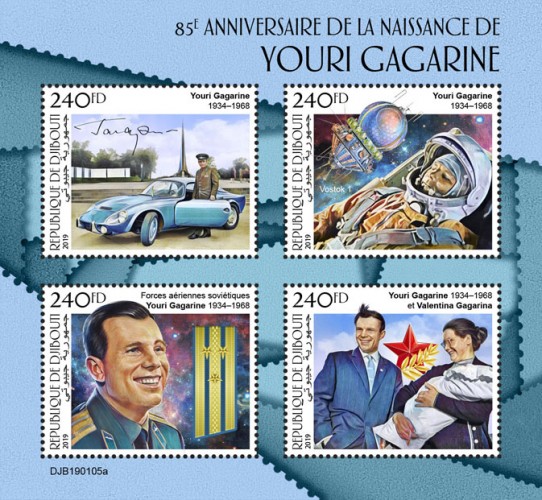 80th anniversary of Yuri Gagarin (Vostok 1; Yuri Gagarin (1934–1968) and Valentina  Gagarina; Soviet Air Force) | Stamps of DJIBOUTI