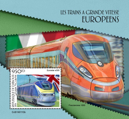 European speed trains (Eurostar e300) Background info: Frecciarossa 1000 | Stamps of DJIBOUTI