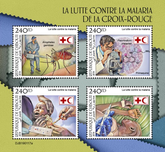 Red Cross fight against Malaria (Anophelesgambiae; Plasmodium malariae, Primaquine) | Stamps of DJIBOUTI
