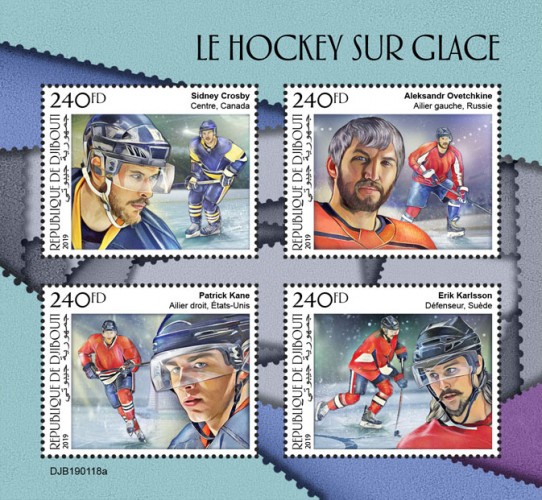 Ice hockey (Erik Karlsson, Defender, Sweden; Aleksandr Ovechkin, Left Wing, Russia; Patrick Kane, Right Wing, United States; Sidney Crosby, Center, Canada) | Stamps of DJIBOUTI