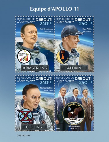 50th anniversary of Apollo 11 landing on the Moon (Neil Armstrong (1930–2012); Buzz Aldrin, born in 1930; Michael Collins, born in 1930; | Stamps of DJIBOUTI