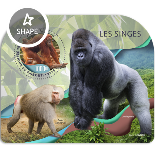 Monkeys (Pongo abelii) Background info: Papio hamadryas, Gorilla gorilla | Stamps of DJIBOUTI