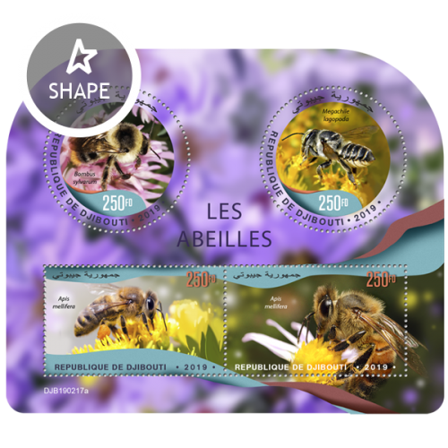 Bees (Bombus sylvarum; Megachile lagopoda; Apis mellifera) | Stamps of DJIBOUTI