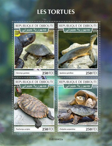 Turtles (Clemmys guttata; Apalone spinifera; Trachemys scripta; Chelydra serpentina) | Stamps of DJIBOUTI