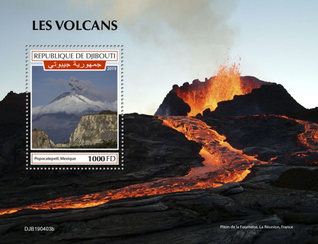Volcanoes (Popocatepetl, Mexico) Background info: Piton de la Fournaise, Réunion, France | Stamps of DJIBOUTI