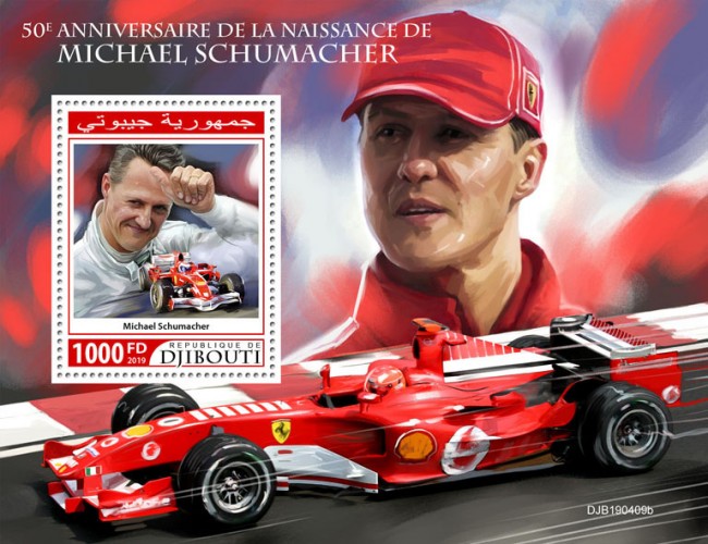 50th anniversary of Michael Schumacher | Stamps of DJIBOUTI