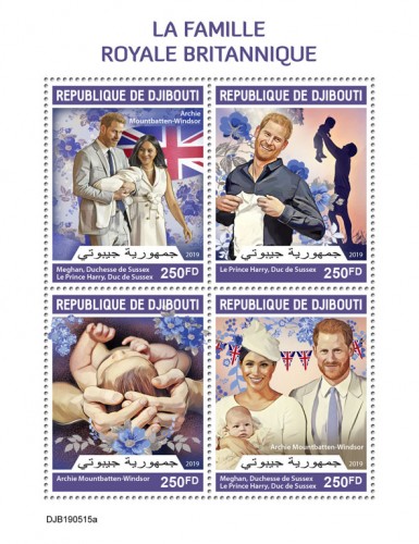 British royal family (Meghan, Duchess of Sussex, Prince Harry, Duke of Sussex, Archie Mountbatten-Windsor) | Stamps of DJIBOUTI