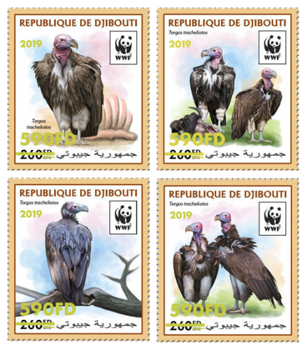 WWF overprint (Torgos tracheliotos in gold foil) | Stamps of DJIBOUTI