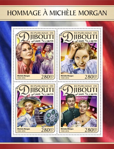 Tribute to Michele Morgan (Michele Morgan (1920–2016), Gérard Philipe (1922–1959)) | Stamps of DJIBOUTI