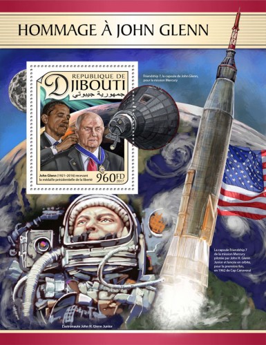 Tribute to John Glenn (John Glenn (1921–2016) received the Presidential Medal of Freedom) | Stamps of DJIBOUTI